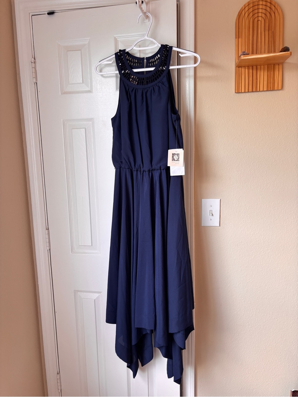 Girls Navy Blue Halter Handkerchief Hem Dress